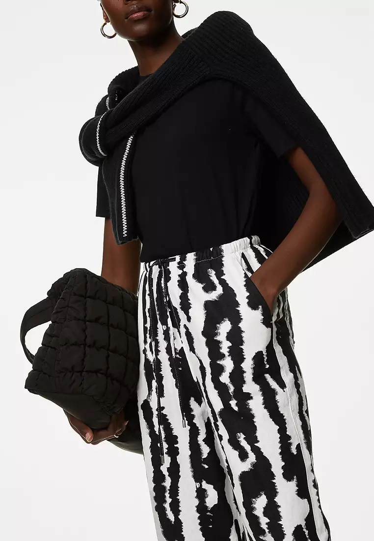 Linen Blend Wide Leg Trousers