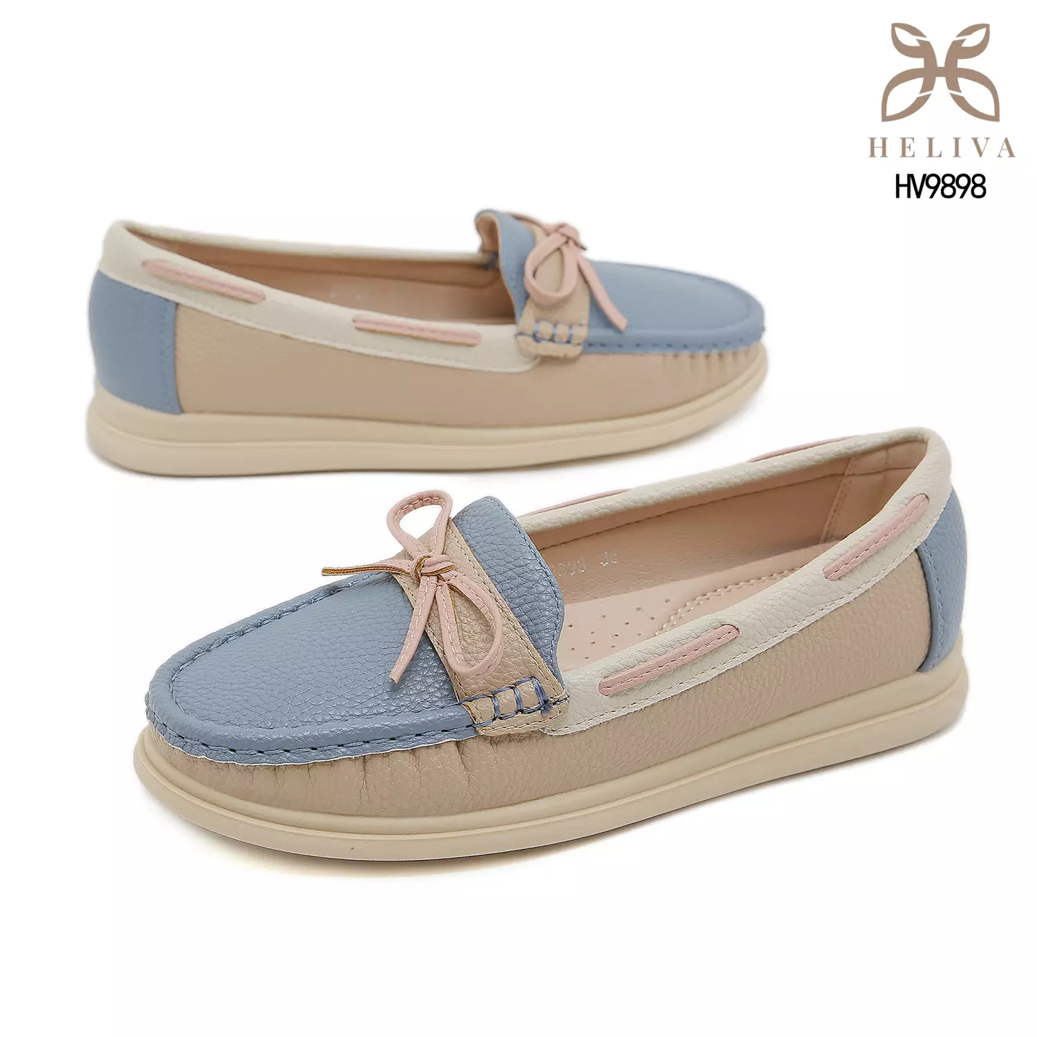 Heliva Miruna Colorblock Moccasin Loafers with Bow Accent HV9898