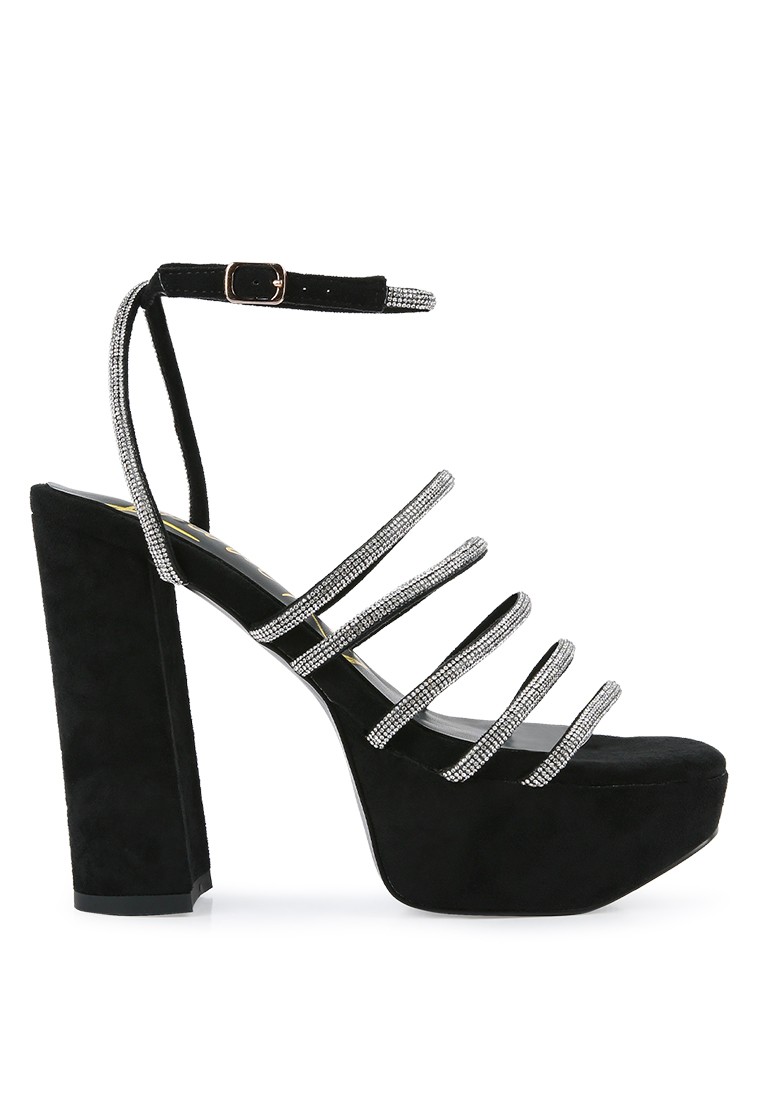 Black Snake Skin High Block Heeled Sandals