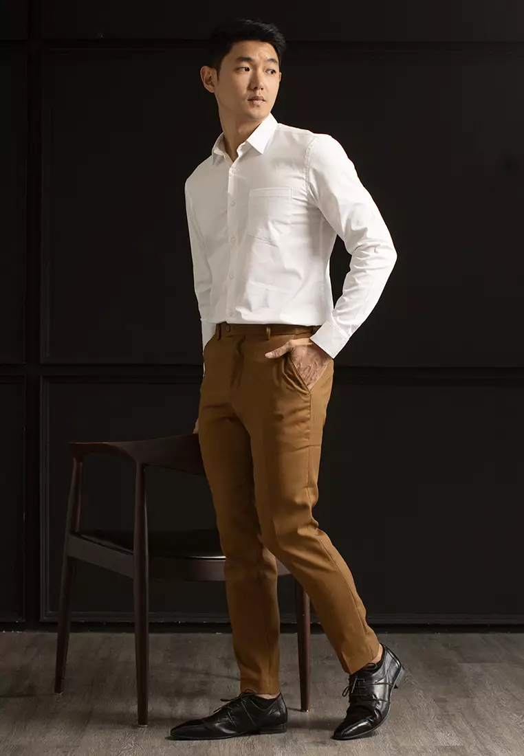 Kemeja tangan panjang Formal Stretch oxcon White