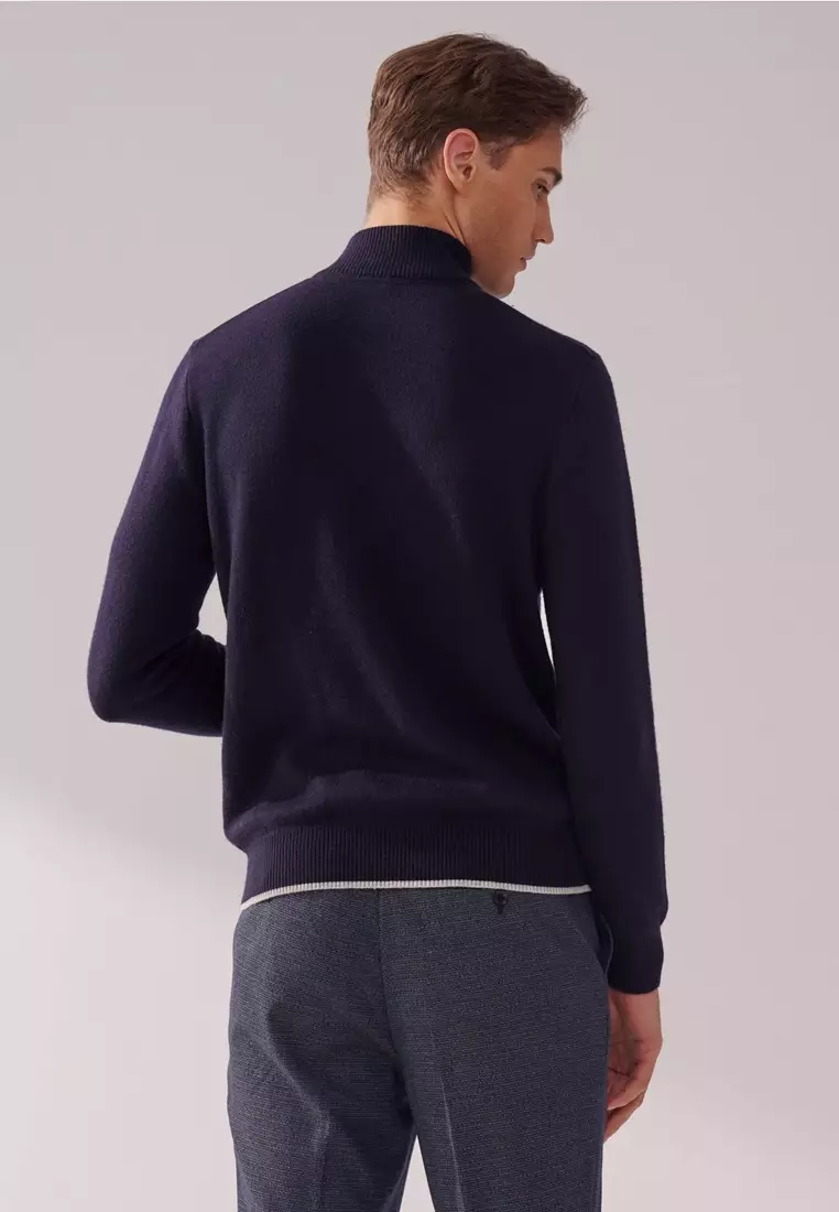 Navy Blue Cashmere Quarter-Zip Sweater