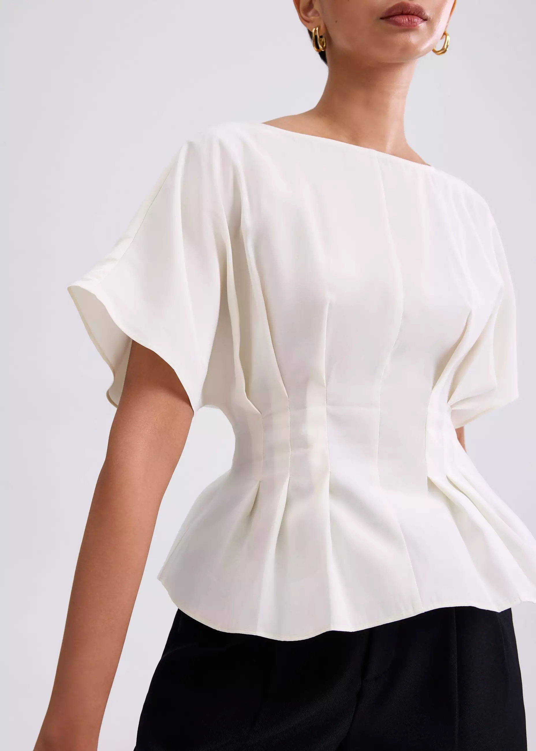 Atasan Wanita - Mariko Boat Neck Peplum Kimono Blouse