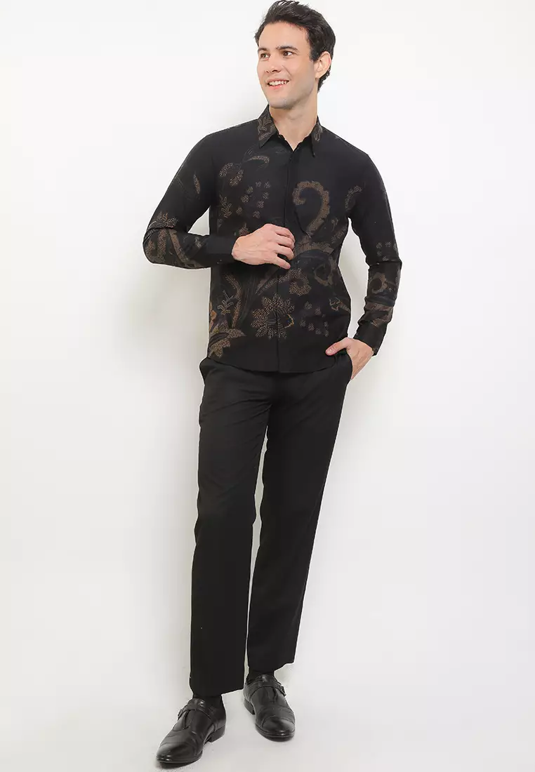 BATIK TALENTA EXCLUSIVE Lengan panjang slimfit  BUNGGA CREAM MAWAR 01