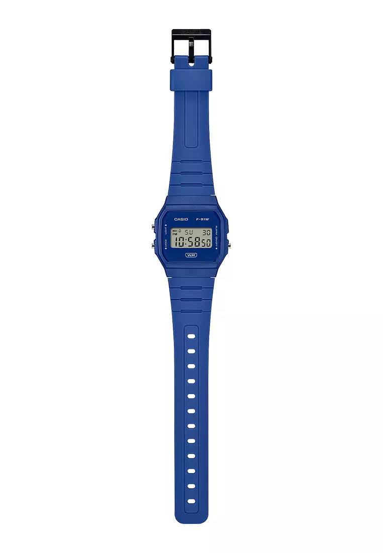 Casio Jam Tangan Digital Unisex - Blue Resin Strap - F-91WB-2A1