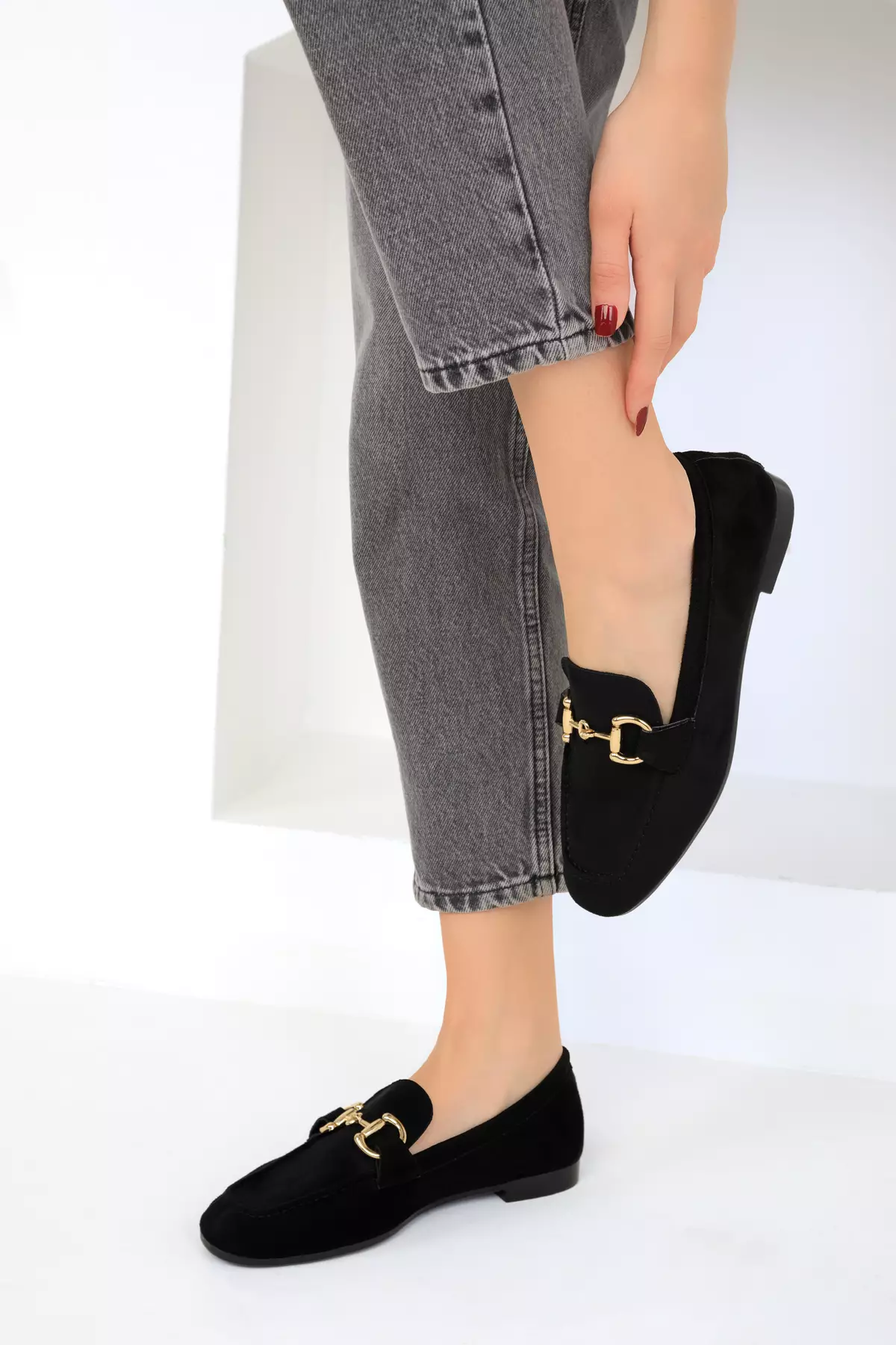 Black Suede Women's Loafer Shoes 18930