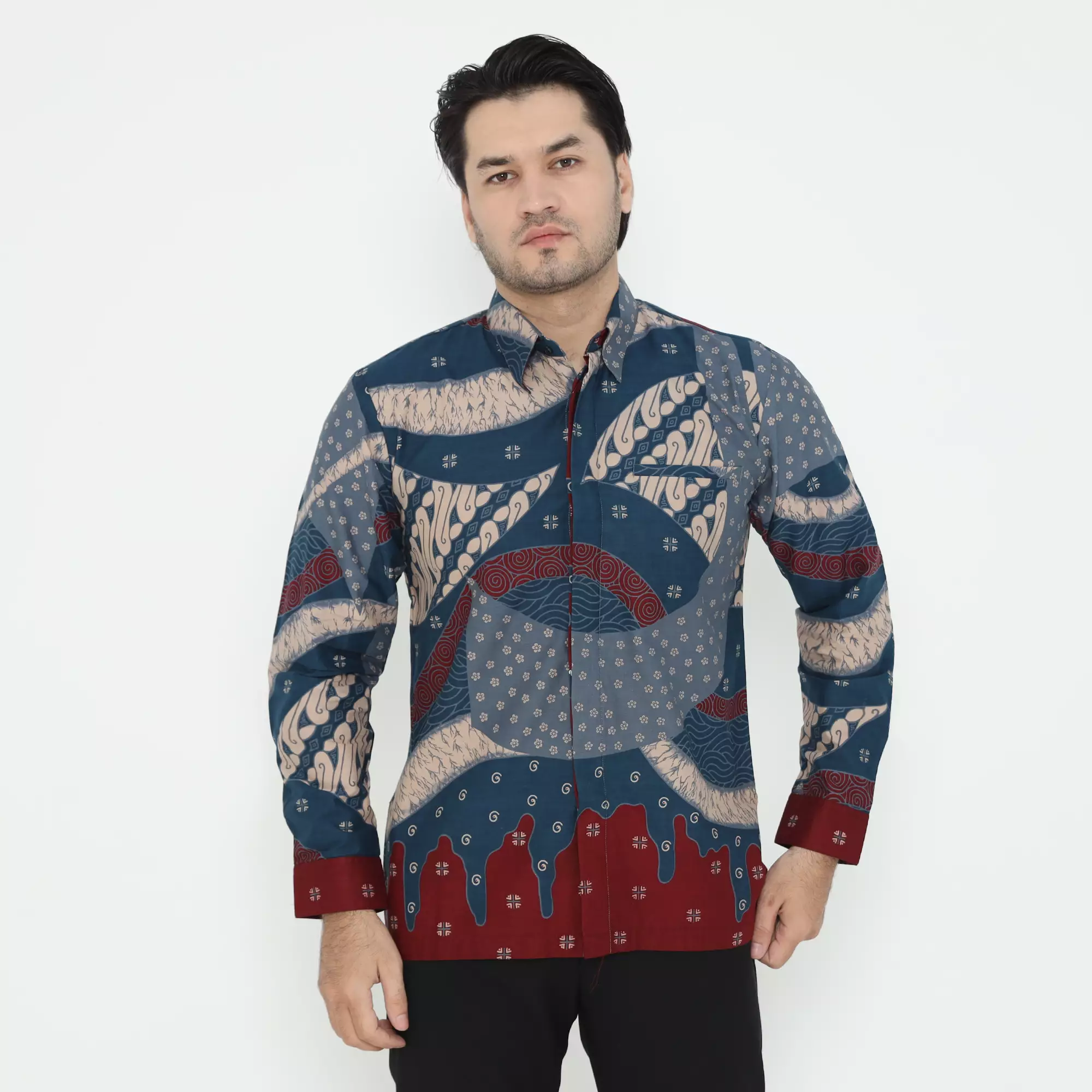 Kemeja Batik Motif Sagara Lintang Lengan Panjang Batik Tulis Slimfit Warna Biru