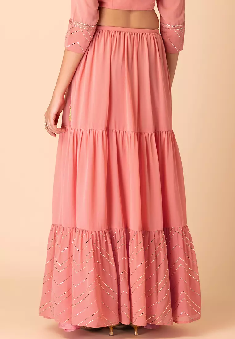 Pink Tiered Lehenga Skirt