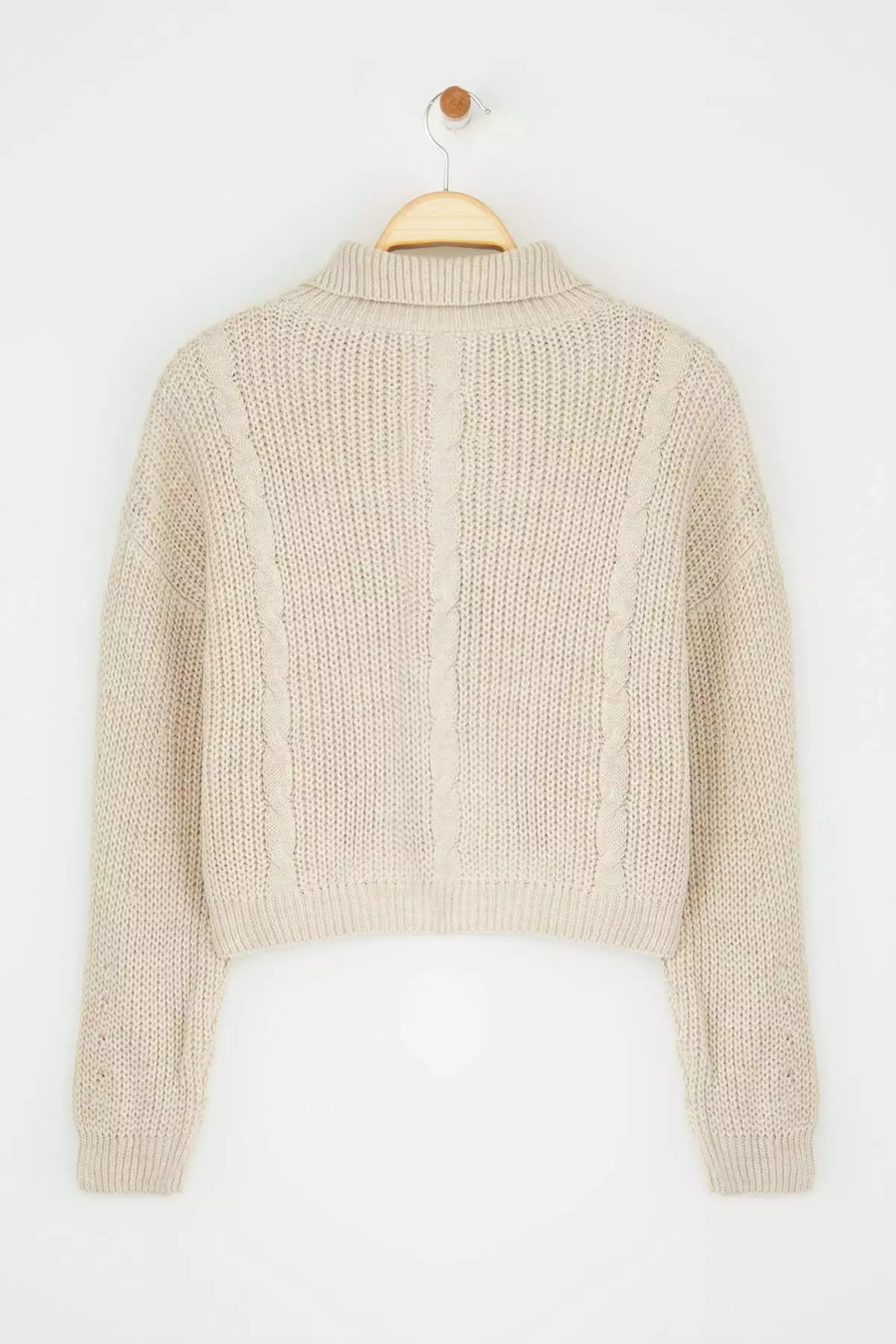 Stone Crop/Short Straight Stand Collar Knitwear Cardigan