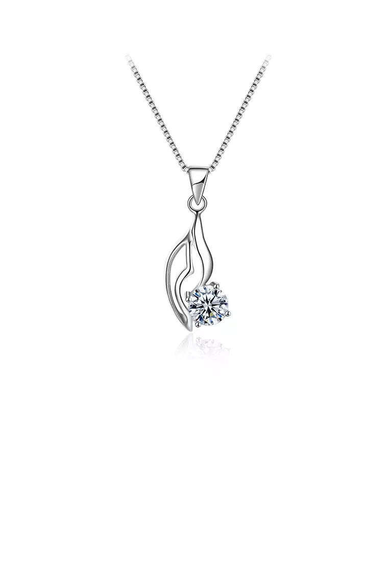 925 Sterling Silver Elegant Simple Leaf Pendant Necklace with Cubic Zircon
