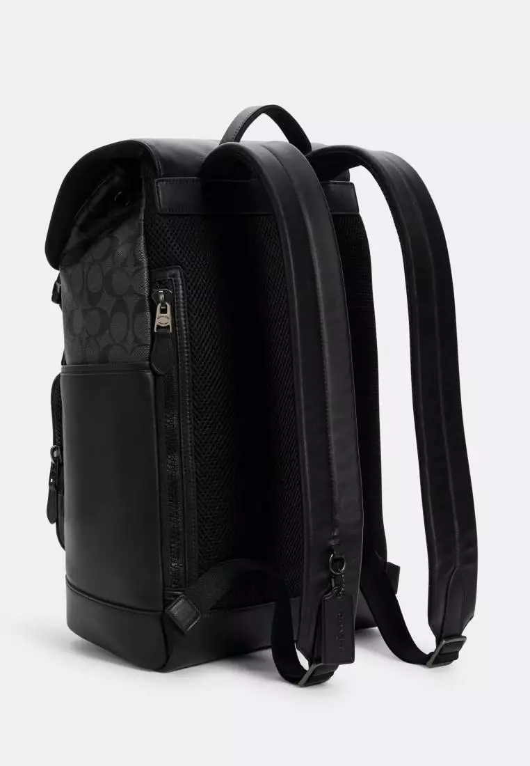 Coach Track Backpack In Signature Canvas Charcoal Black