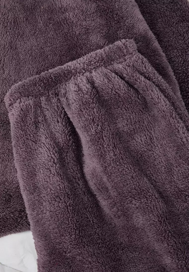 Smoked Wellsoft/Plush Hooded Ear Detail Knitted Pajamas Set Tbbaw25Ai00021