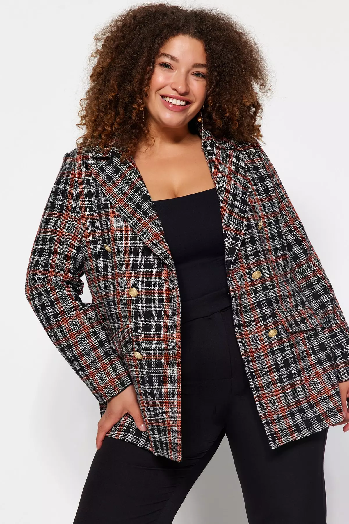 Trendyol Plus Size Multicolored Checkered Jacket 2024 Buy