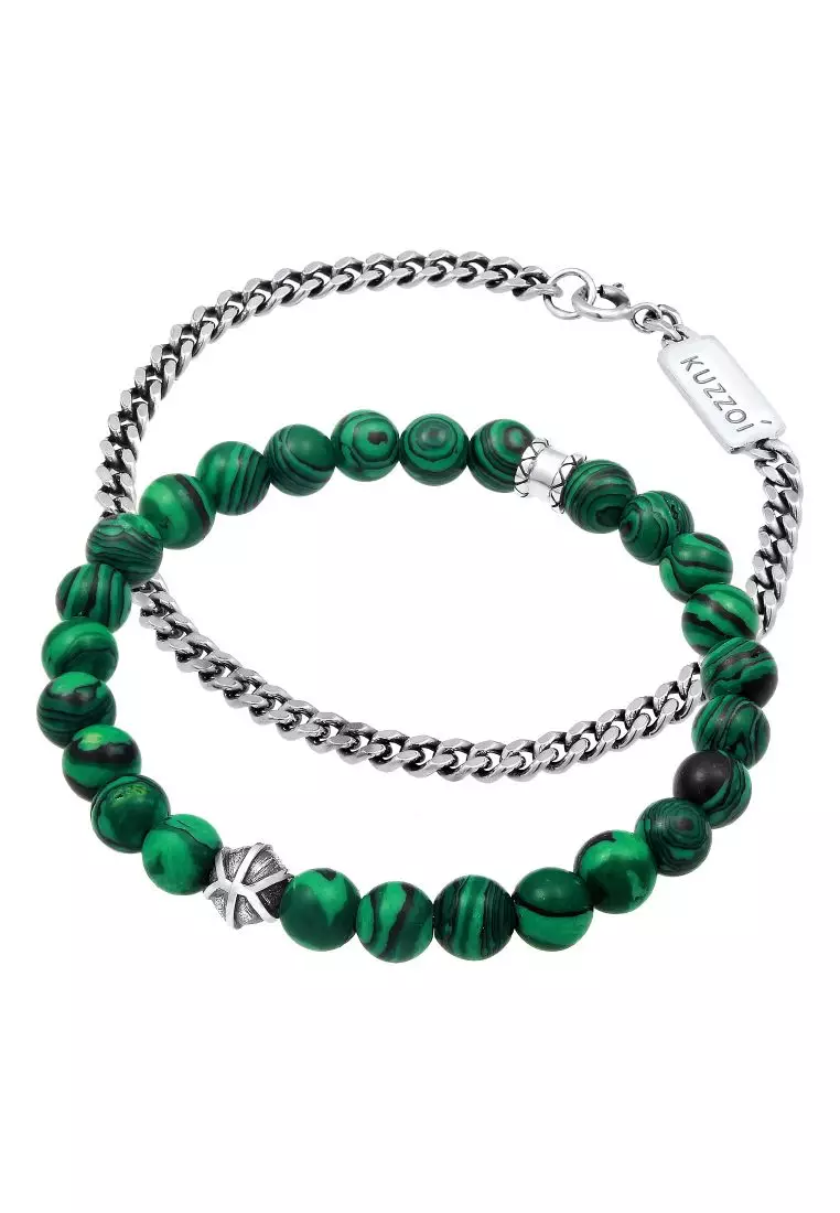 Mens green clearance beaded bracelet
