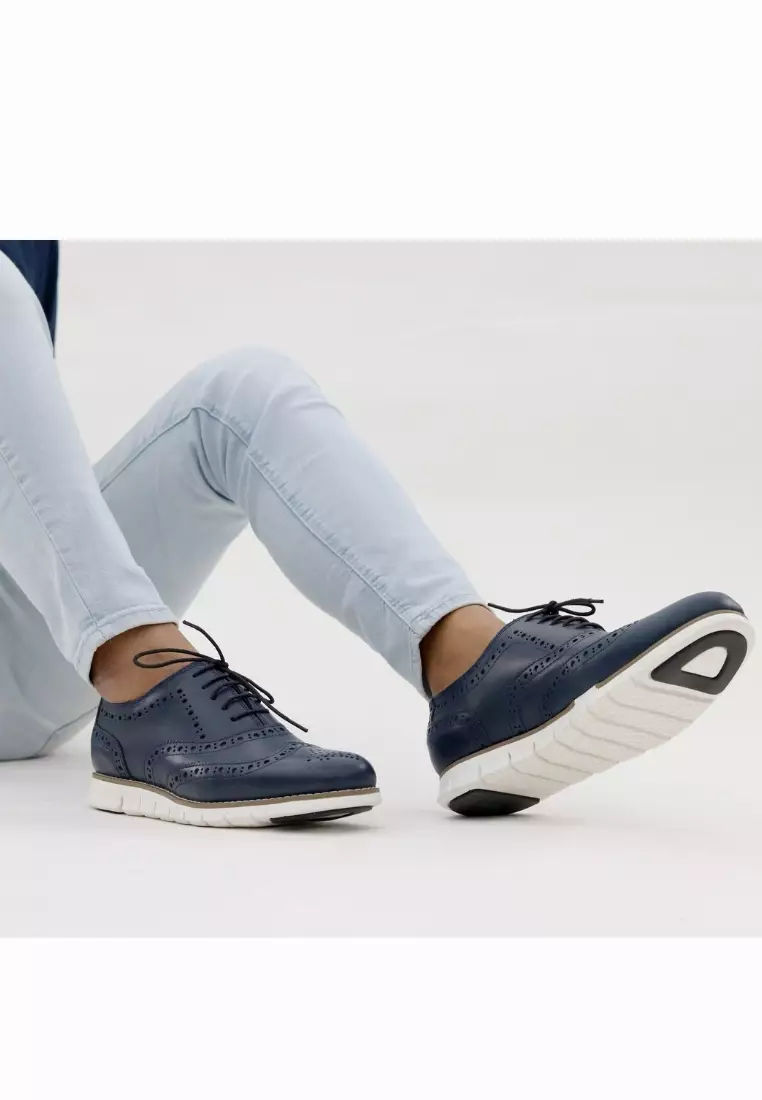 Jirras Men Wingtip Oxford Shoes Genuine Leather Filipino Handcraft Blue Leather White Sole Malachi