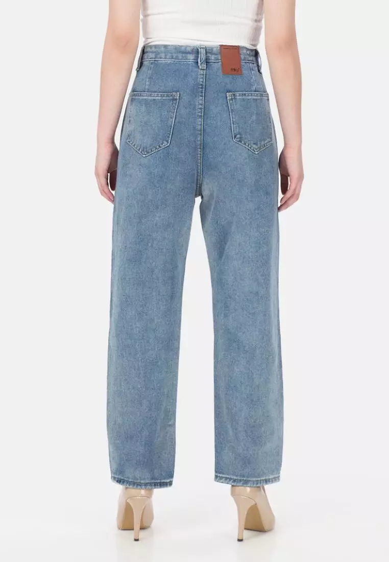 Unwashed Strip Straight Jeans
