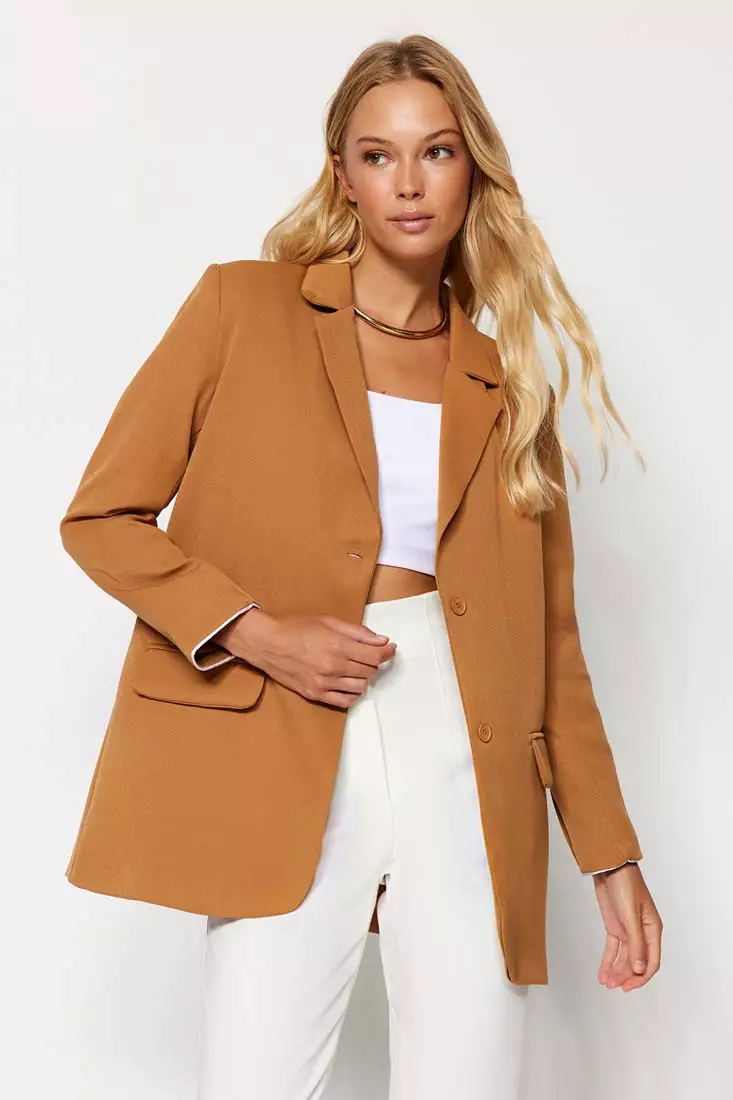 Trendyol Camel Extra Oversize Woven Blazer Jacket ZALORA