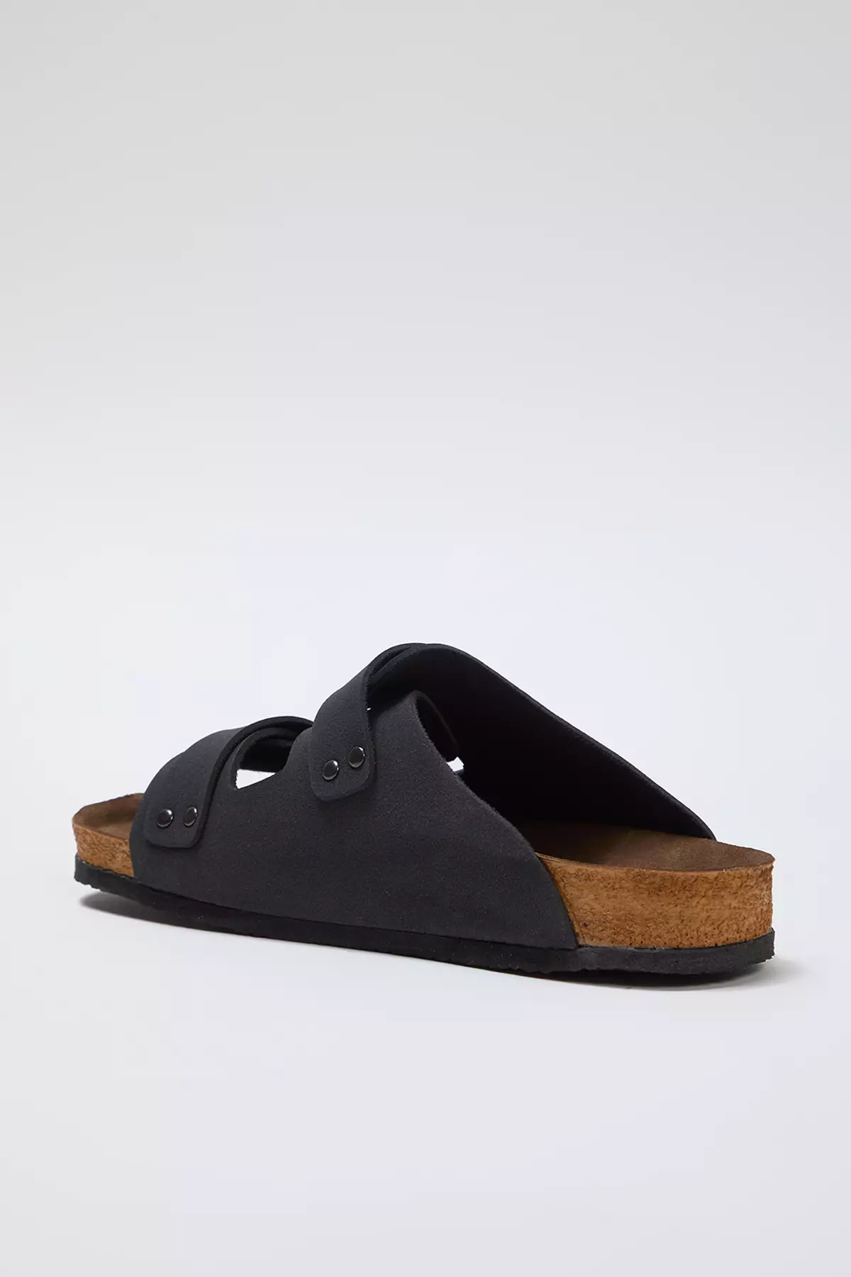 Black Double Velcro Strappy Flat Women's Slippers Takss25Te00002