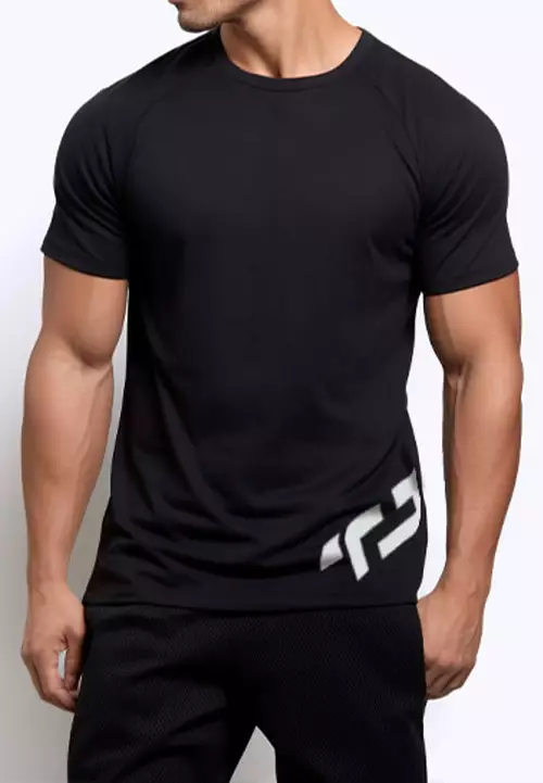 MS190 kaos olahraga tangan pendek pria raglan TD diag hitam