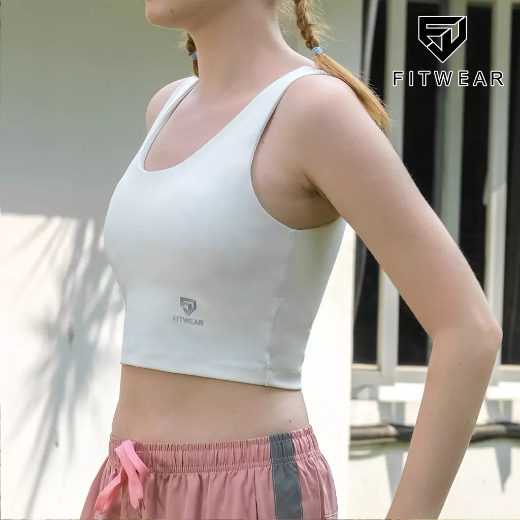 Fitwear - SportBra Croptop Olahraga Wanita EVELYNE [2IN1 PLAIN] - WHITE