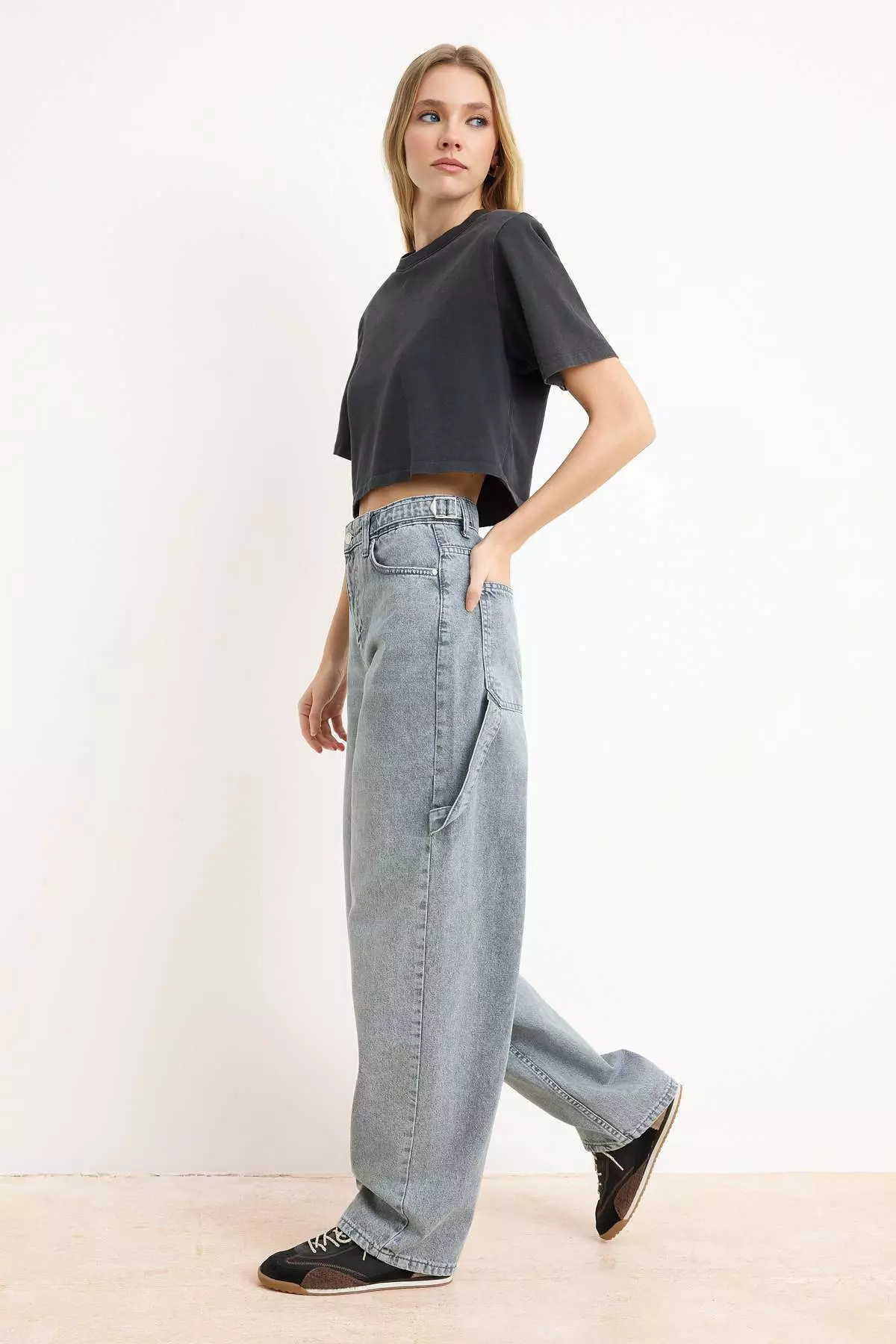 Gray High Waist Loose Fit Loose Baggy Jeans Twoaw24Je38