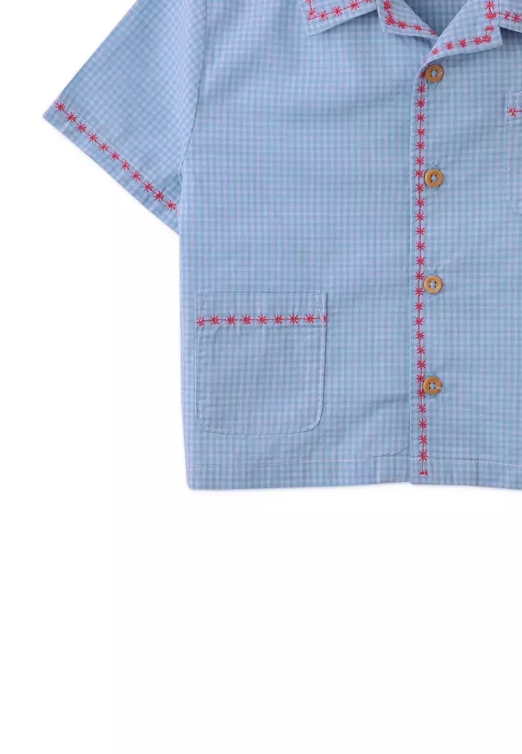 Baby Boys Riley Gingham Shirt With Embroidery Detail