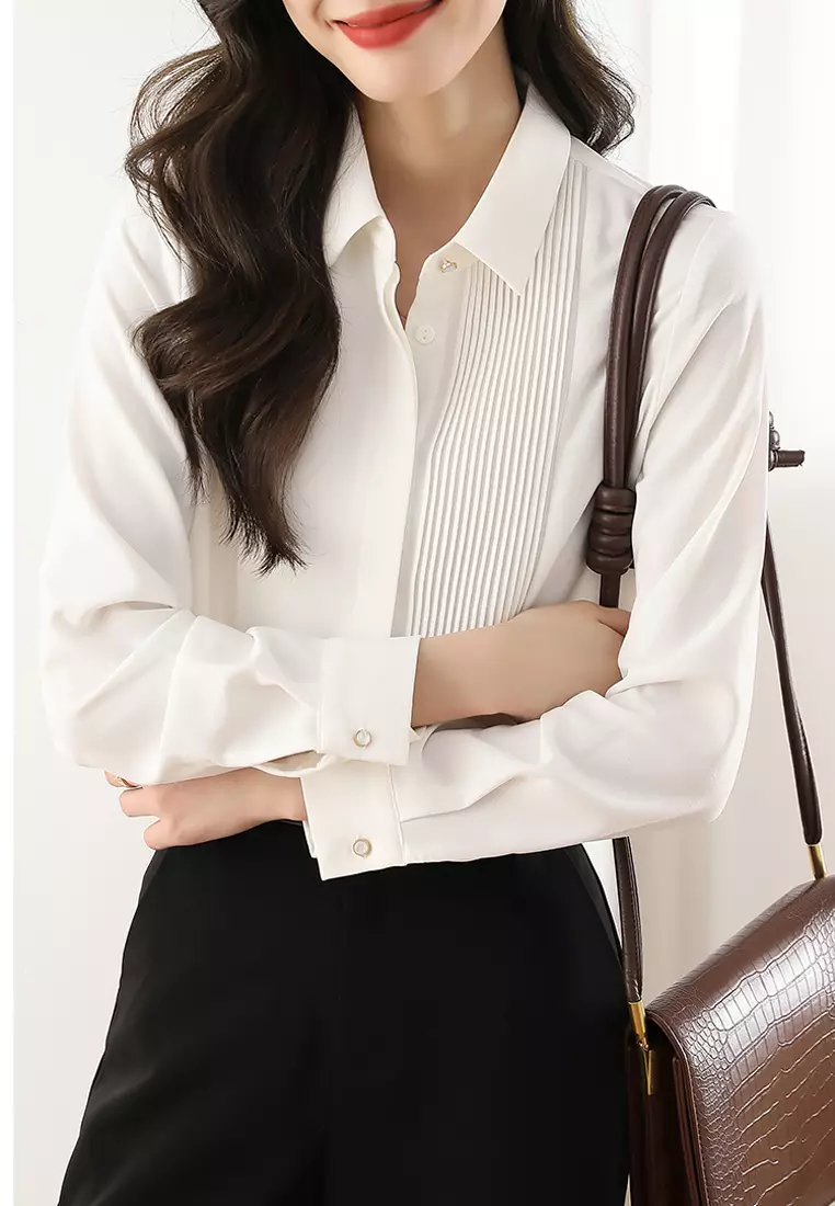 Pleated Design Shirt Blouses