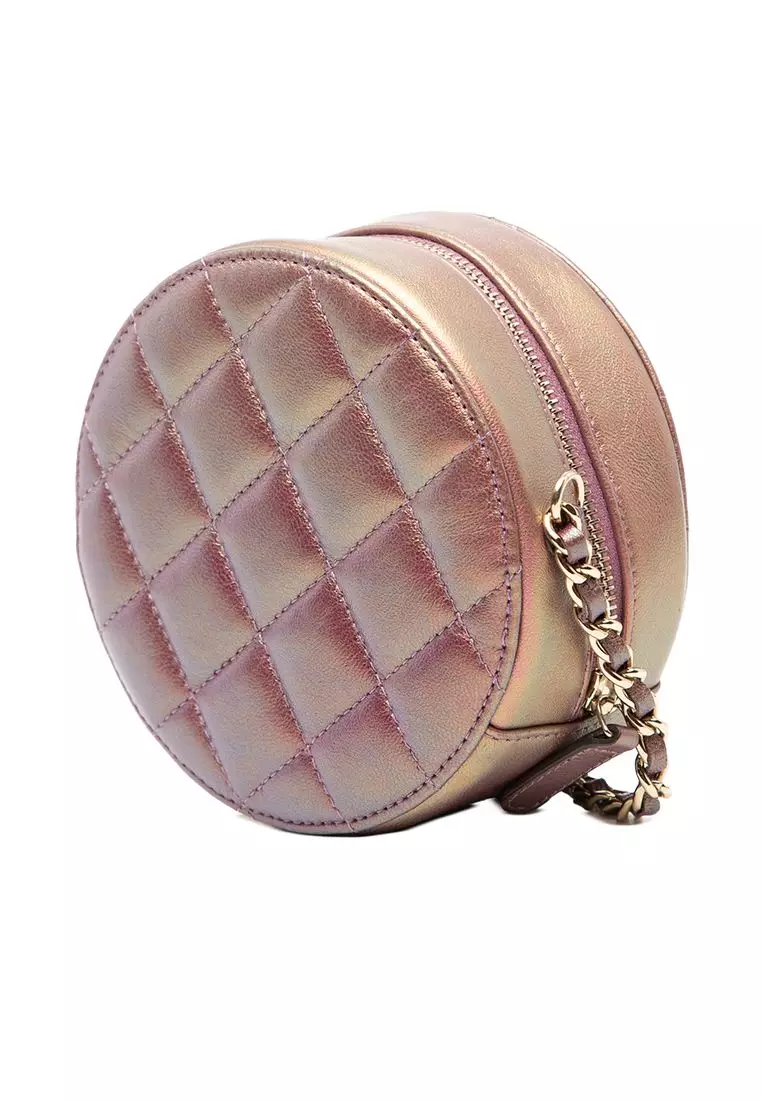 Pre-Loved Chanel Quilted Iridescent Lambskin Round Clutch With Chain