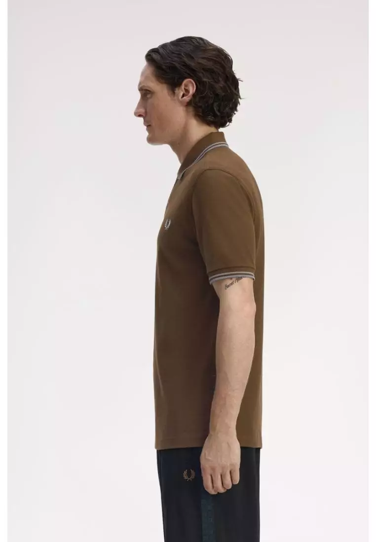 Fred Perry M3600 Twin Tipped Fred Perry Shirt (Burnt Tobacco / Stockport Blue / Stockport Blue)