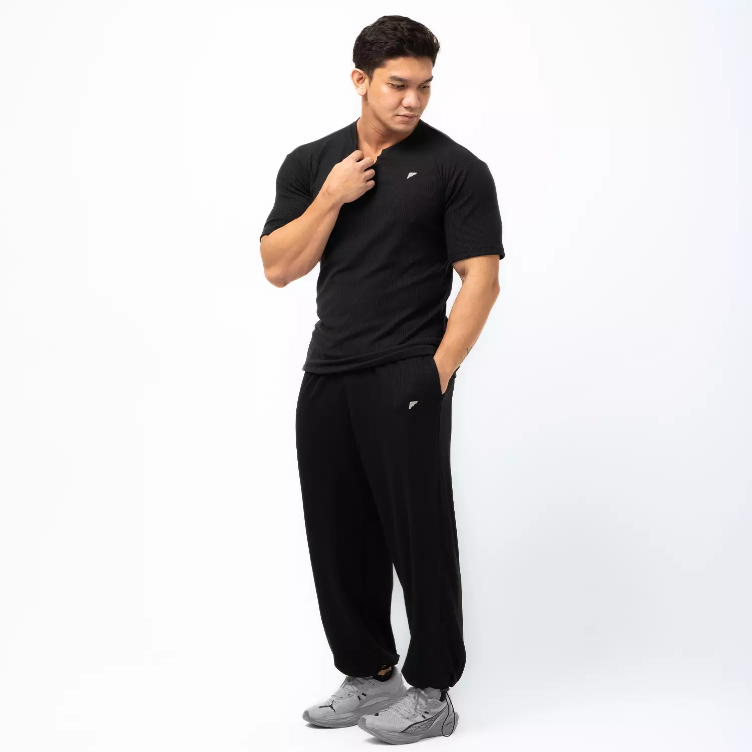 Cotton Rib V Neck Shirts Black