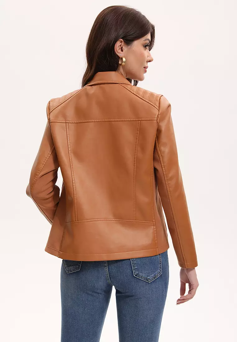 Patchwork Knit Faux Leather Biker Jacket AD-M25PJ49