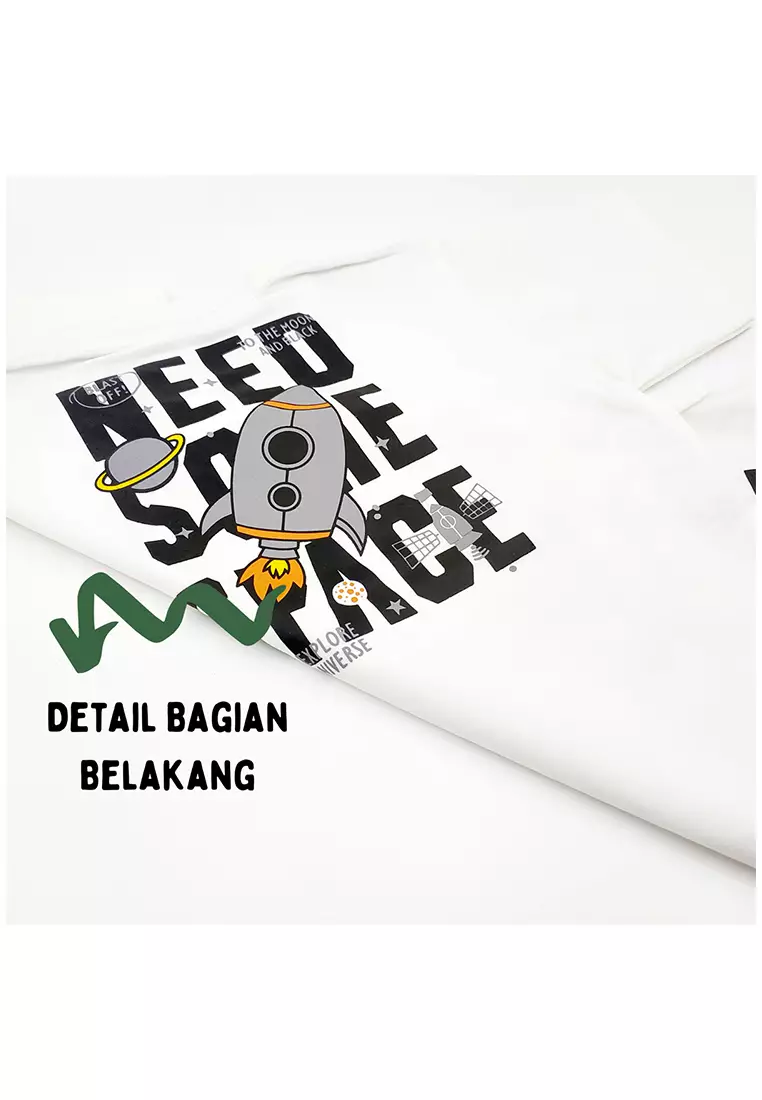WakaKids Pakaian Bayi Anak Laki Laki Baju Atasan Oblong Lengan Pendek Motif Need Some Space Setelan Celana Jeans Usia 1 Tahun Hingga 4 Tahun 3470