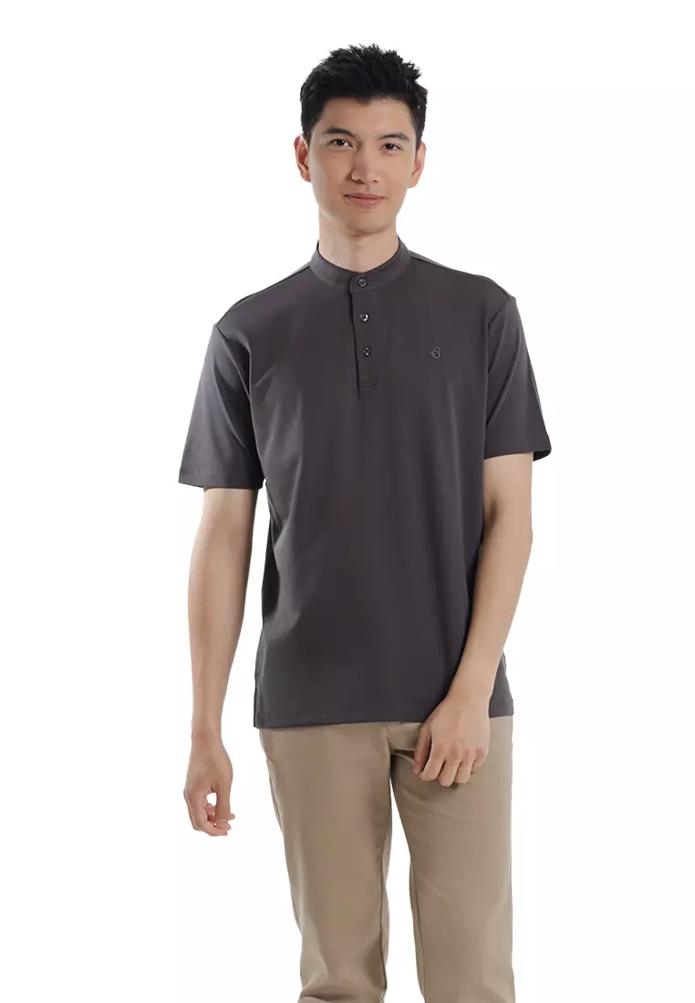 Byford Mandarin Polo Shirt Short Sleeve - 3626001A-98DarkGrey