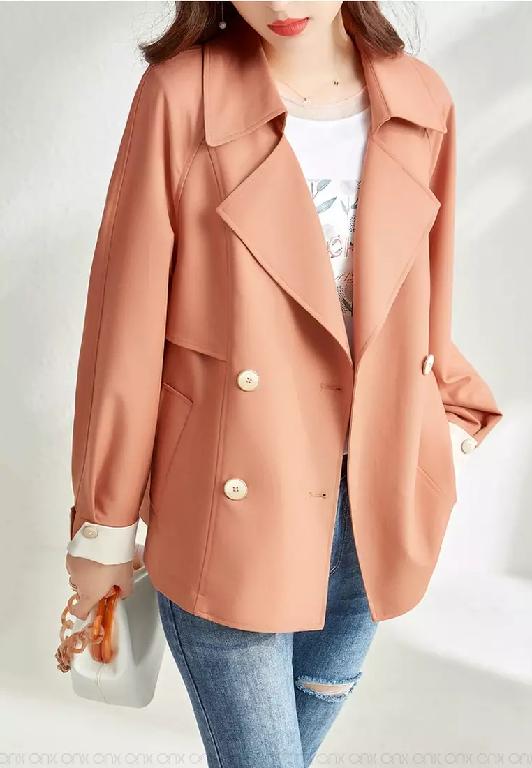 Buy A-IN GIRLS Elegant Color-Block Double-Breasted Trench Coat