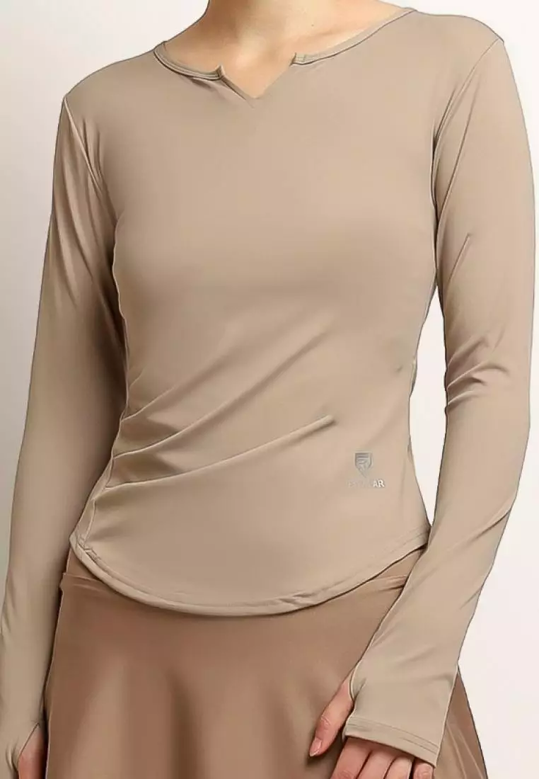 Fitwear - Kaos Olahraga Dryfit Wanita BELINDA V-NECK SLIMFIT L/S - MILK CHOCO