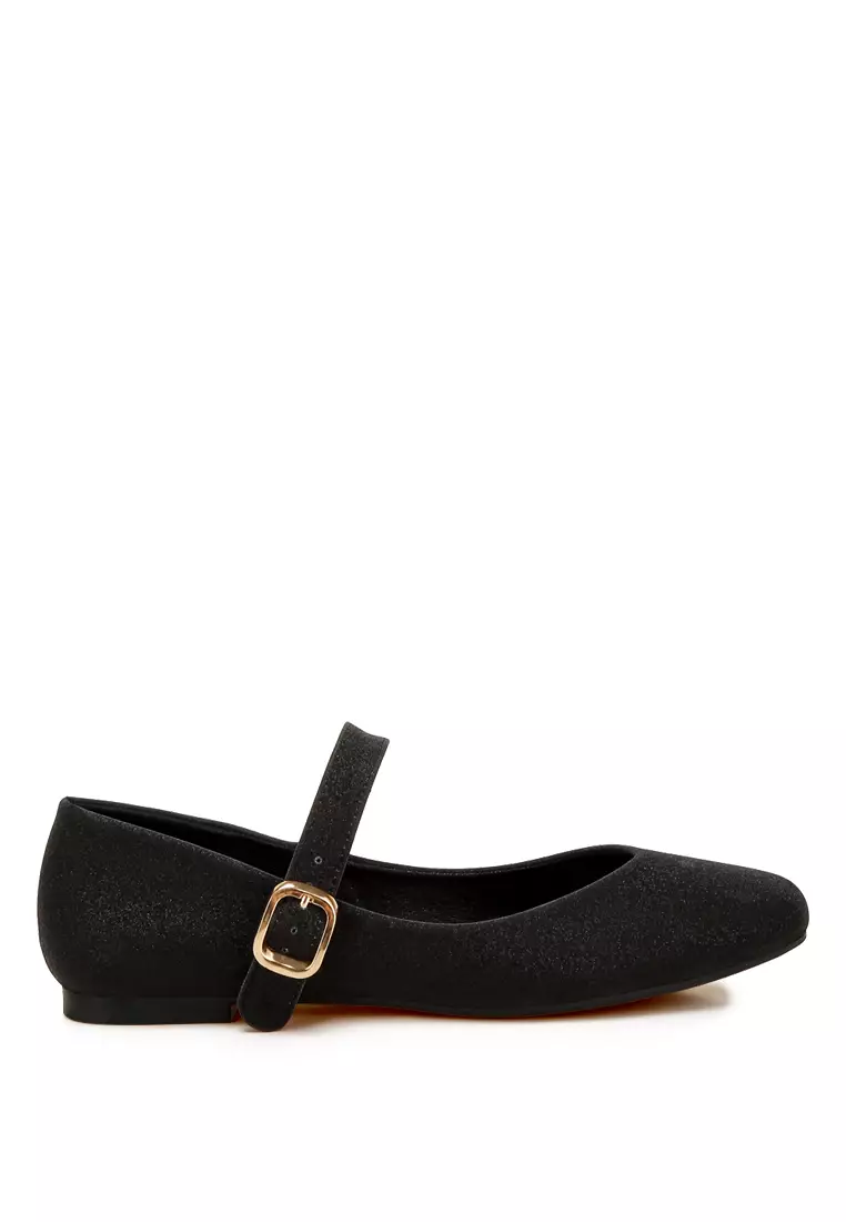 Discount on London Rag  shoes - SKU: Glitter Pin Buckle Ballerinas in Black