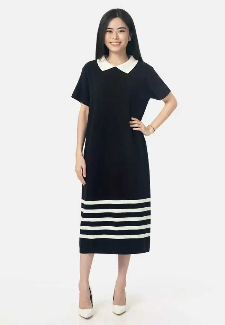 Dera Midi Dress Eton Collar in Black
