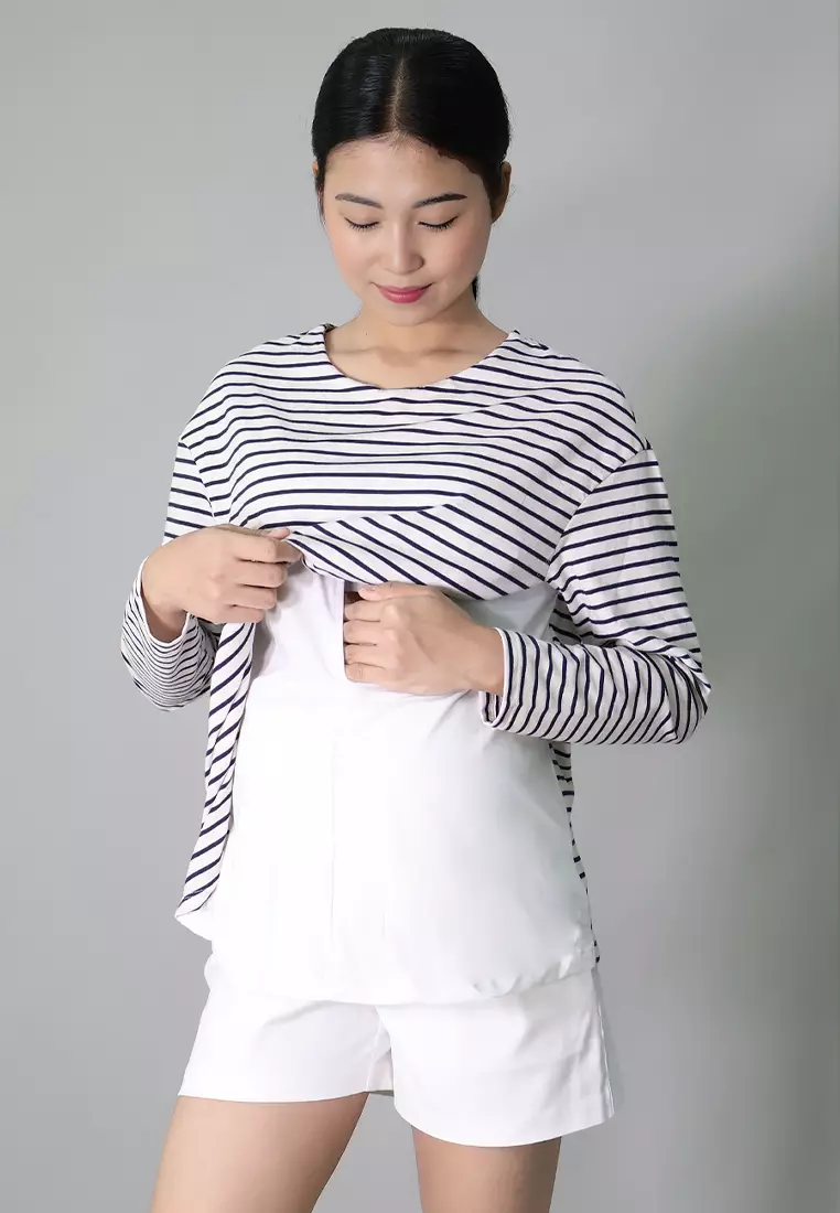 Beige Maternity & Nursing Long Sleeve Top