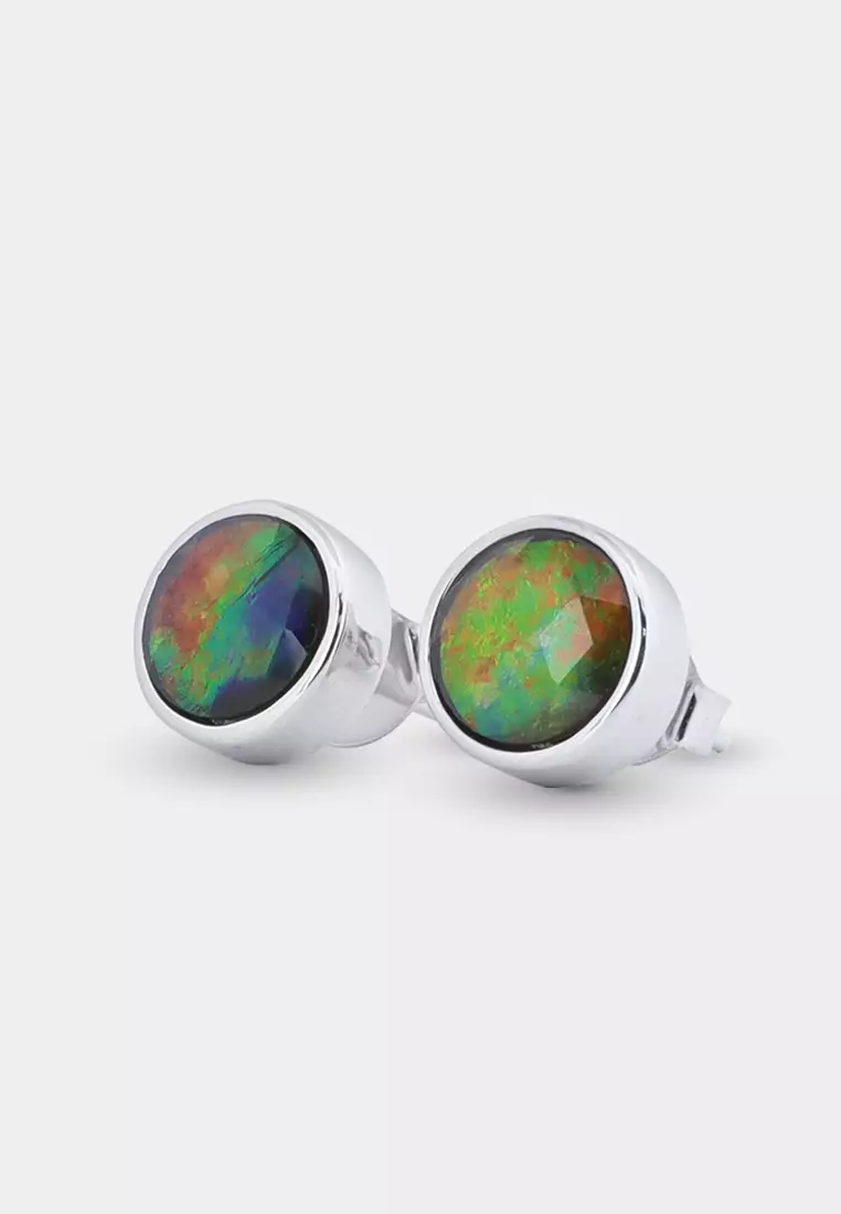 Diem Classic Round Ammolite Stud Earrings