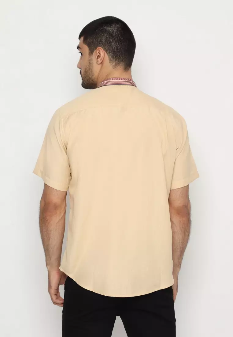 POLICE Kemeja Koko Border Cream Regular Fit Pria