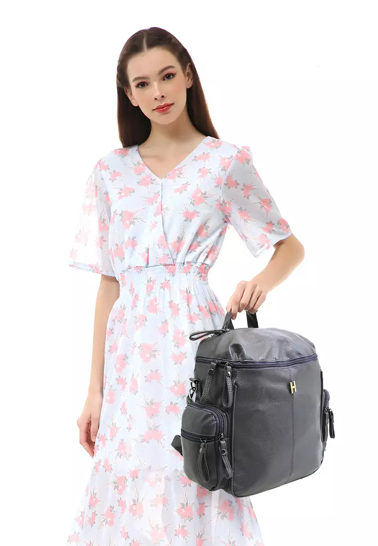 Afra Tas Ransel Wanita Large Compartment Backpack Uniqe Design Material Leather ORIGINAL - Gray