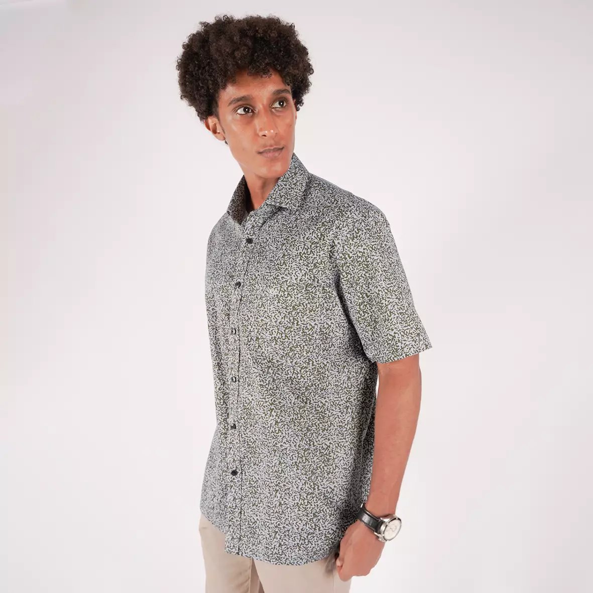 Kemeja Lengan Pendek Ethan White Print Olabri Grey