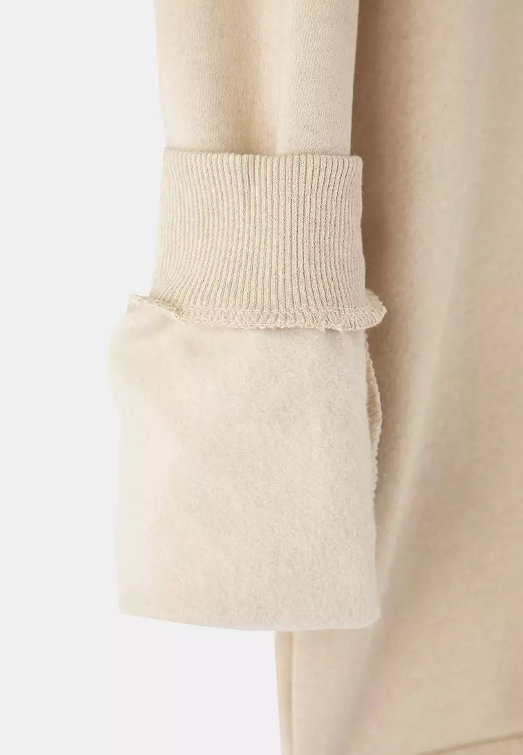 Stone Regular/Normal Cut Stand Collar Thick Polar Fleece Sweatshirt