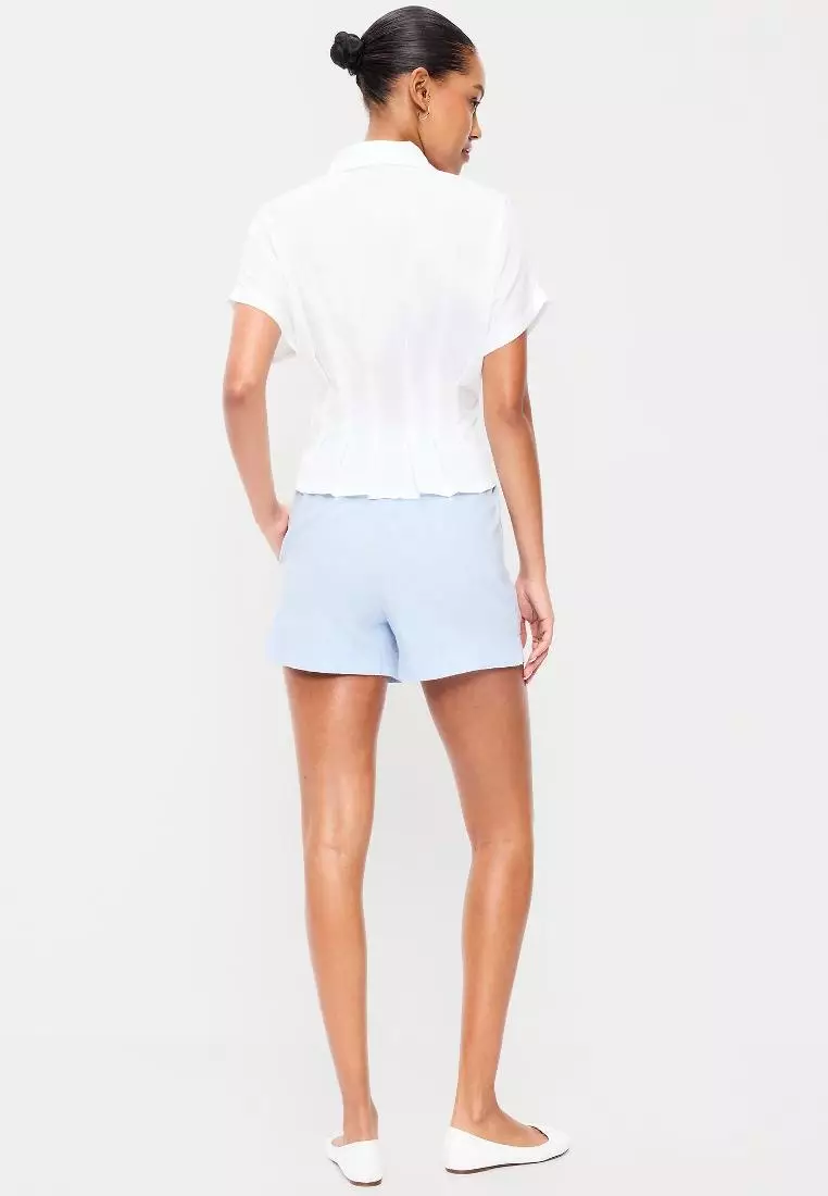High-Waisted Beach Linen Pull-On Shorts