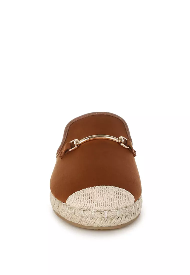 Horsebit Detail Espadrilles Mules In Brown