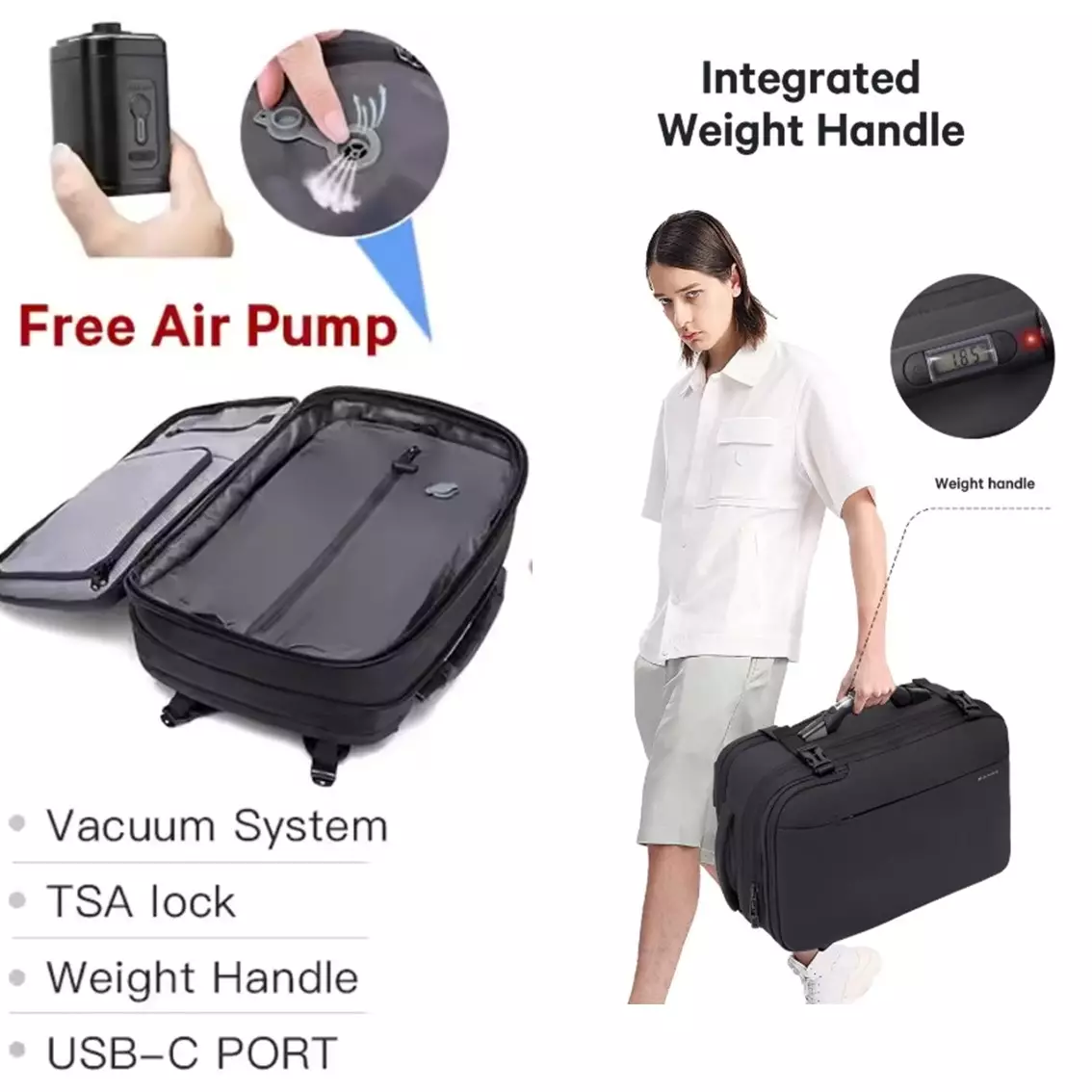 Tas Backpack Ransel Laptop Pria Travel USB TSA Lock weight handle vacuum Expandable Bange BG1909-8