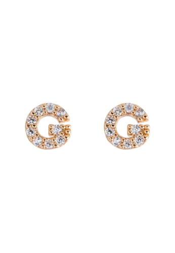 Timi of Sweden white and gold Petite Chrystal Letter Stud Earrings G 5F314AC5CB3202GS_1