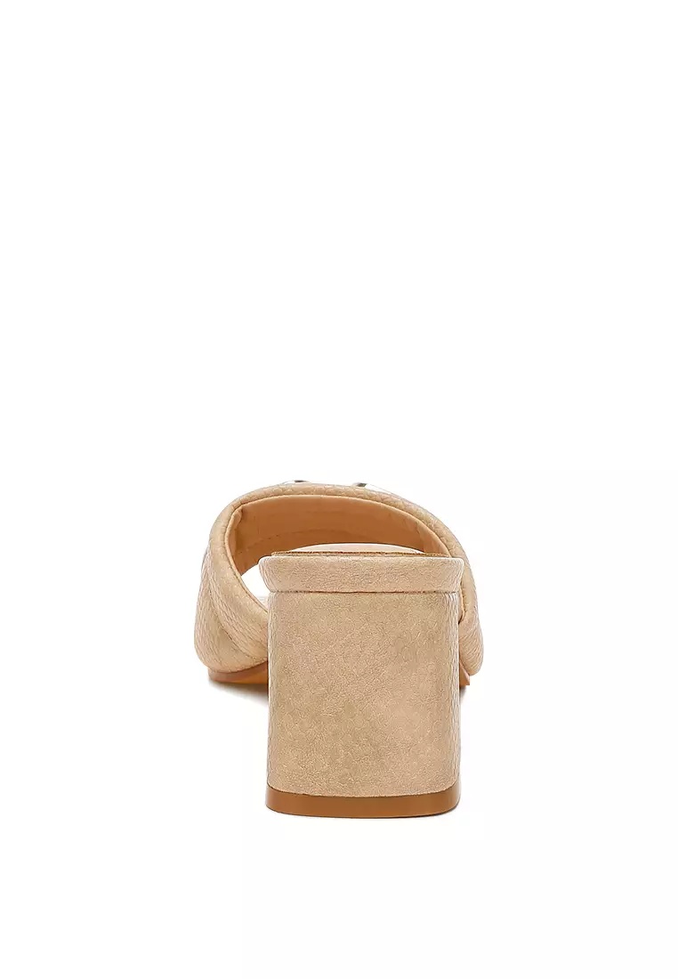 Sandal Motif Ular Detail Horsebit Krem