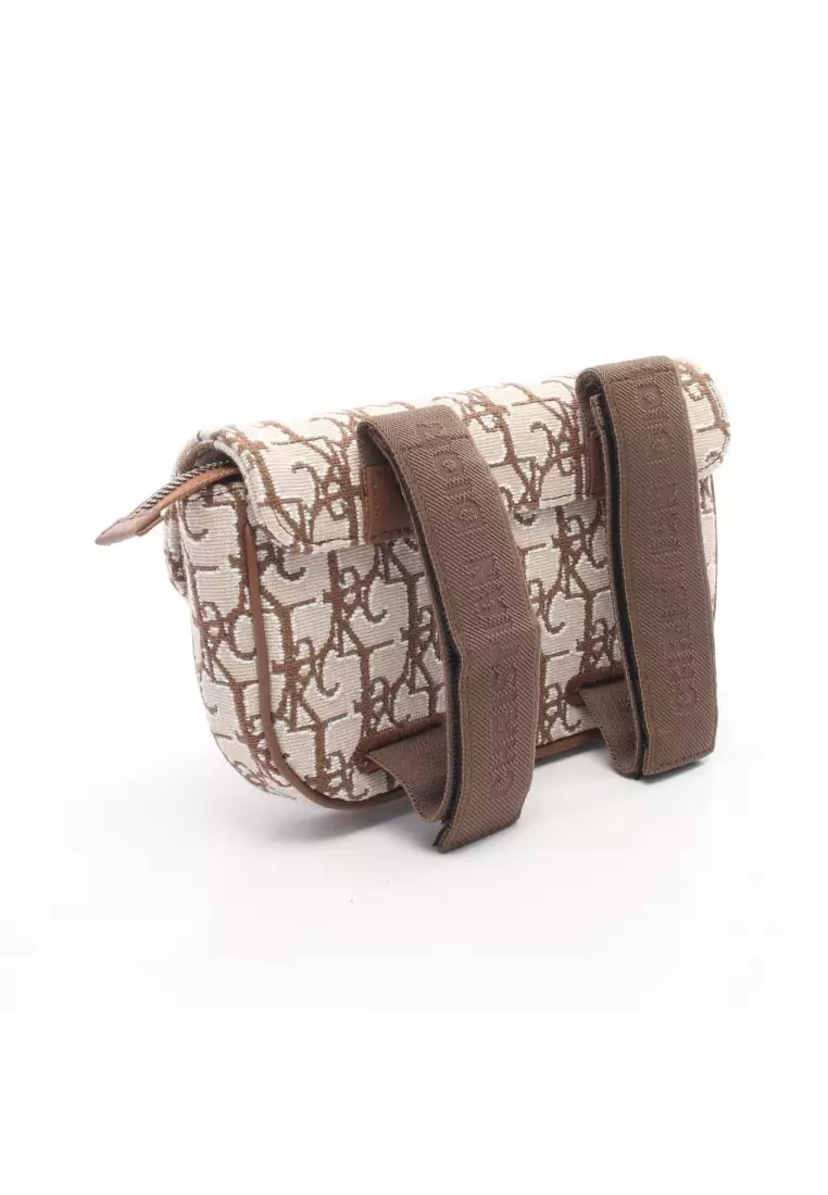 Pre-Loved Christian Dior DIOR × TRAVIS SCOTT CACTUS JACK SADDLE saddle arm Pouch canvas beige Brown