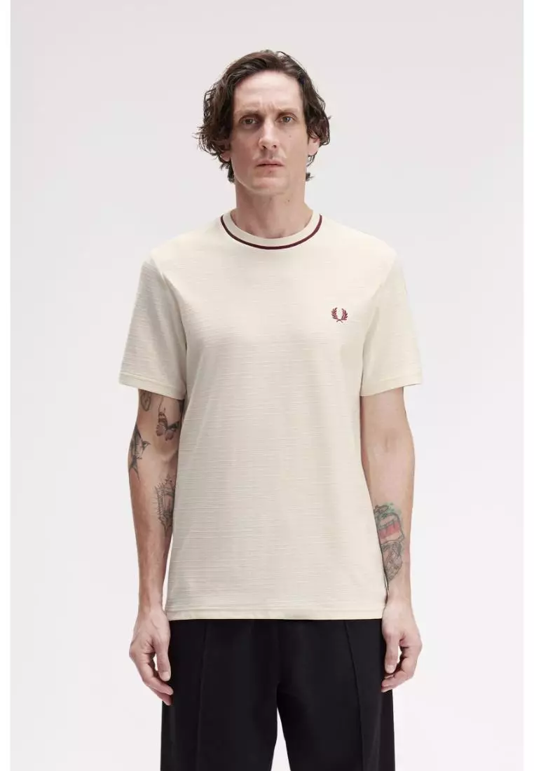 Buy FRED PERRY Fred Perry M1691 Textured Stripe T-Shirt (Ecru