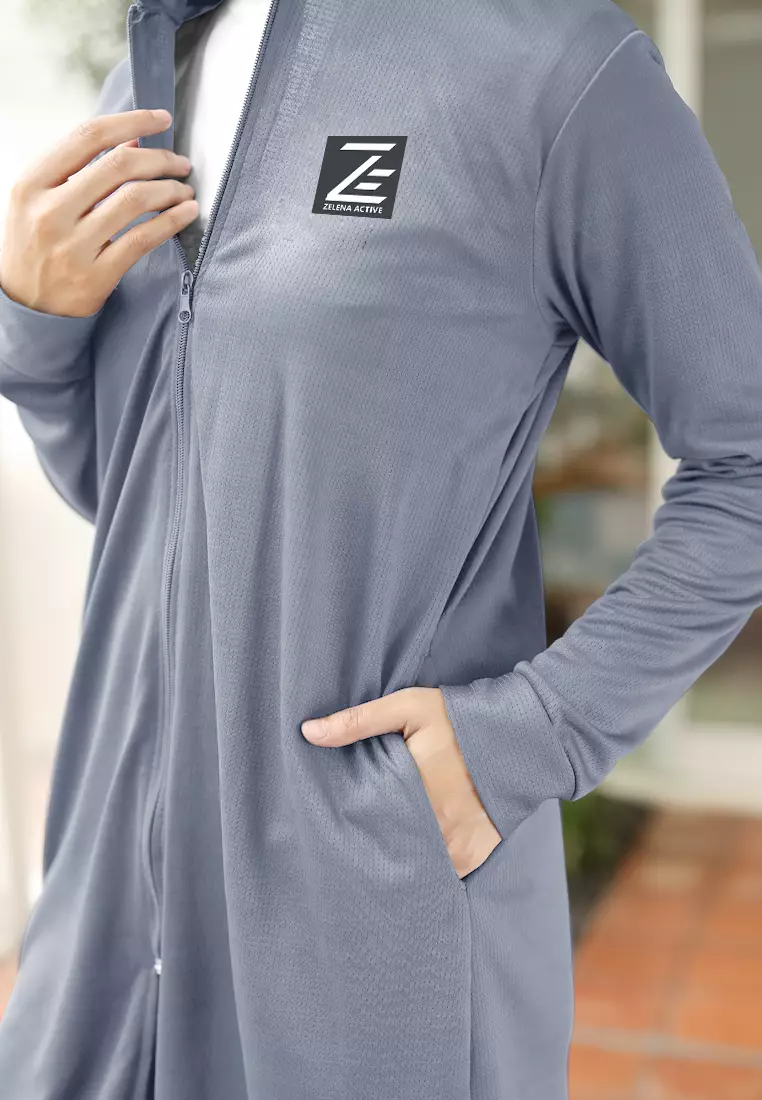 Zelena - Elle Tracksuit Hoodie Sport | Tunic Olahraga Lari Bersepeda - Smoke Blue